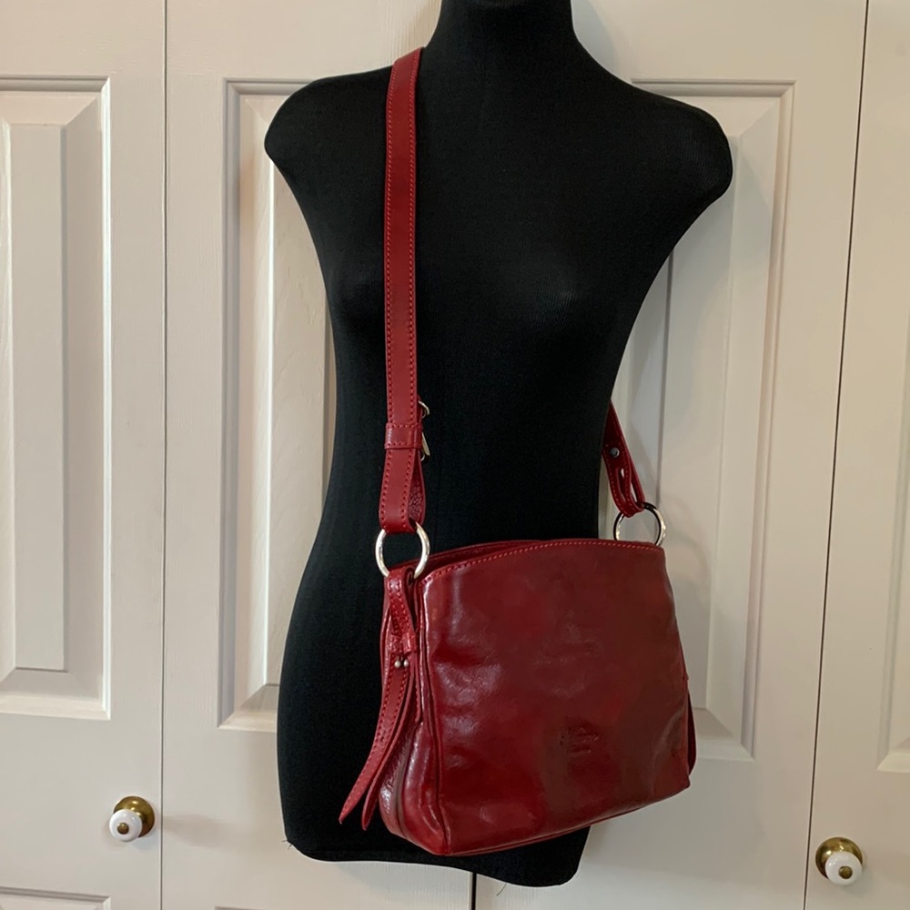 Red Italian Leather Shoulder/Crossover Purse ~